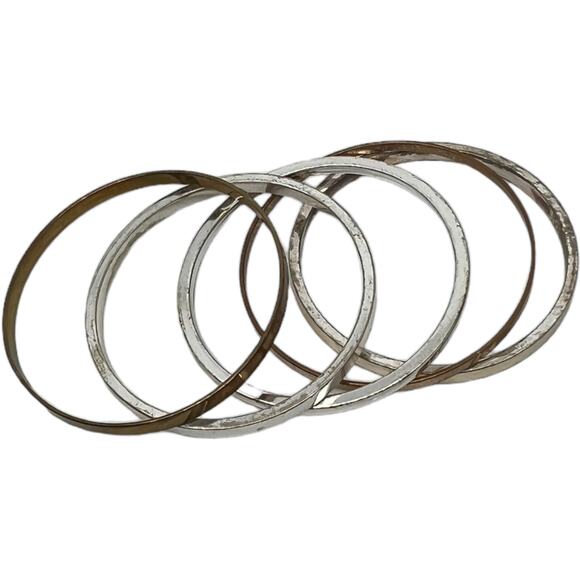 Silver and Copper tone Bangle Bracelet Set Excellent Condition, 8" Circumference - Picture 2 of 7